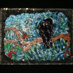 Mosaic picture of a crow sitting on a branch