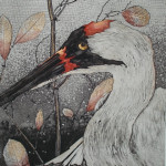 Close up of watercolor painting of heron