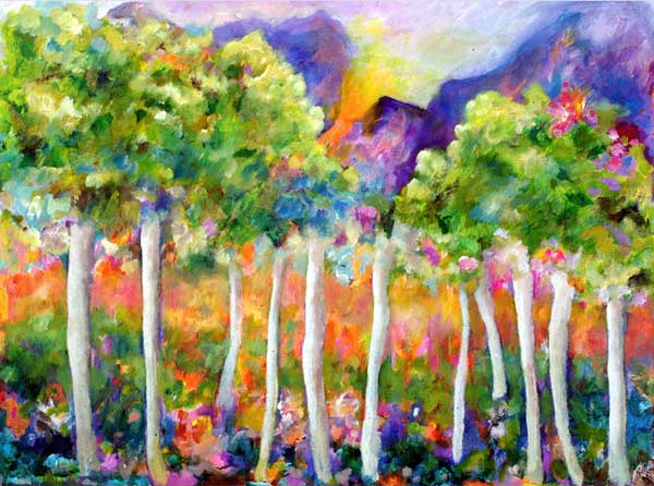 Birch trees in colorful springtime setting