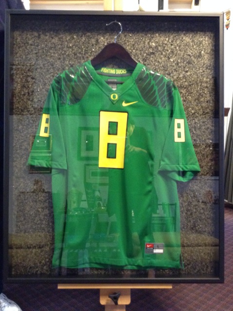 University of Oregon football jersey in shadow box