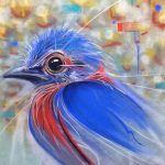 Pastel of colorful blue bird.