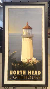 Framed travel poster of North Head lighthouse