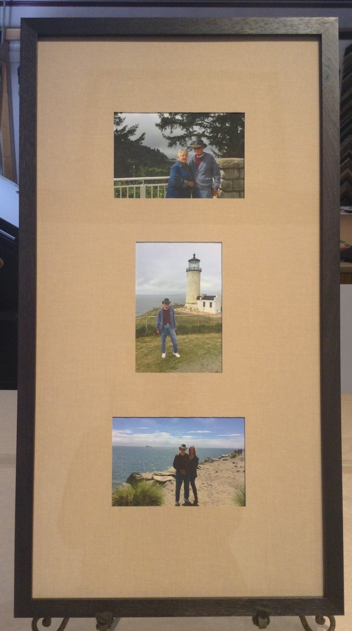 Three snapshots of beach trip, framed together.