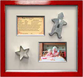 Cookie recipe, cookie cutters, and snapshot of grandmother and granddaughter making cookies in professional picture framing