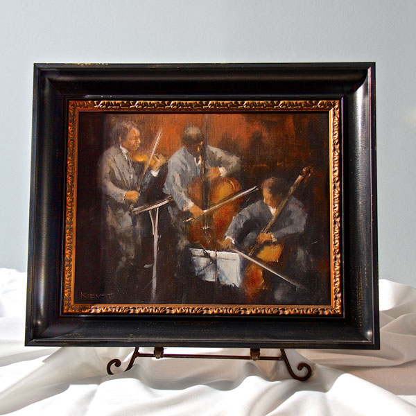 Painting of string trio playing music