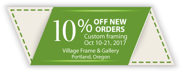 Coupon for 10% off new custom framing orders Oct 10 - 21.