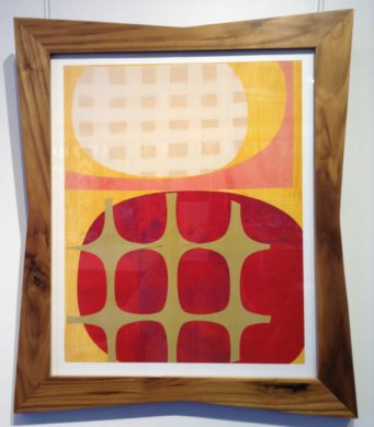 Mid-century modern art in wood frame with curved edges